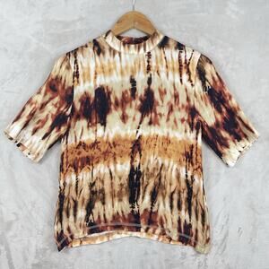 Nanushka Kaden Top XS Bodi Abstract Ink Blot Cupro Mock neck Hungary Earth Tones